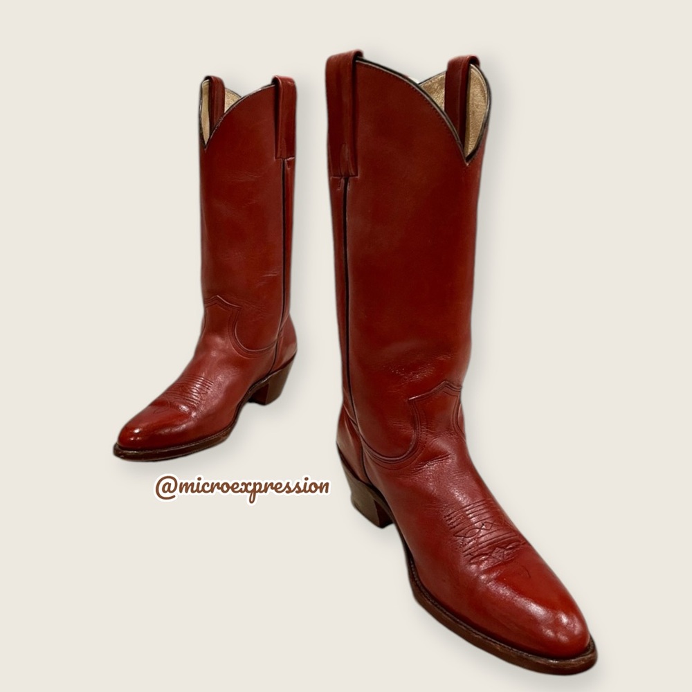1980 Frye Vintage Red Leather Embroidered Heeled Western Fall/Summer Cowboy Boot - Picture 5 of 15